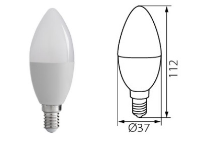 Lemputė šviesos diodų „LED“ Kanlux, C37, 8W, 600lm, E14-NW