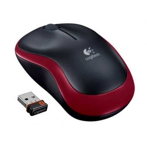 Logitech M185 USB (910-002240), bevielė pelė, juoda/raudona