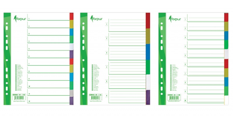 Skiriamieji lapai Forpus, A4, 1-12 spalvos, plastikiniai