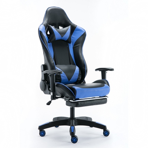 Žaidimų kėdė GAMESTER su galvos atrama ir juosmens pagalve, atrama kojoms juoda/mėlyna