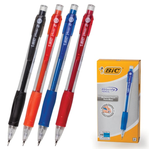 Bic Velocity MP05 automatinis pieštukas su 3 x 0.5mm HB grafitais (dėžutėje 12vnt. skirtingomis korp