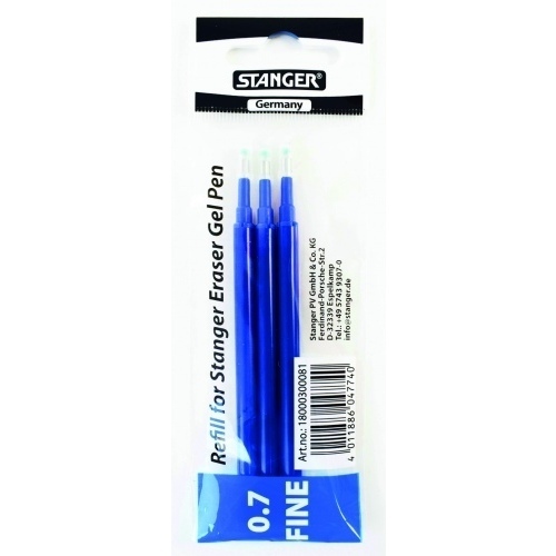 Stanger Gelinė šerdelė rašikliui Eraser 0.7 mm, mėlynas, pakuotėje 3 vnt 18000300081