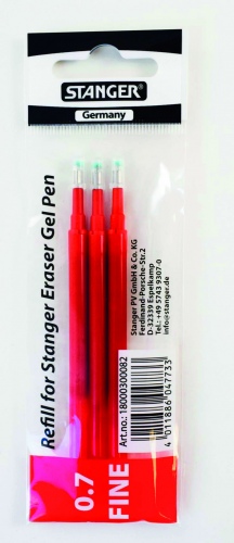 Stanger Gelinė šerdelė rašikliui Eraser 0.7 mm, raudona, pakuotėje 3 vnt 18000300082