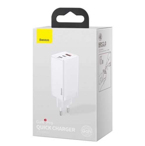 Naujos kartos sieninis įkroviklis GaN2 Pro USB + 2xUSB-C, 65WQuick Charge 3.0, Power 