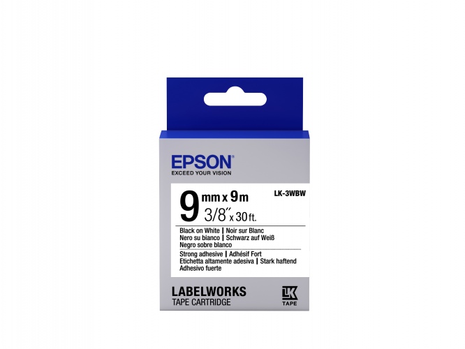 Epson Label Cartridge LK-3WBW Strong Adhesive Black on White 9mm (9m)