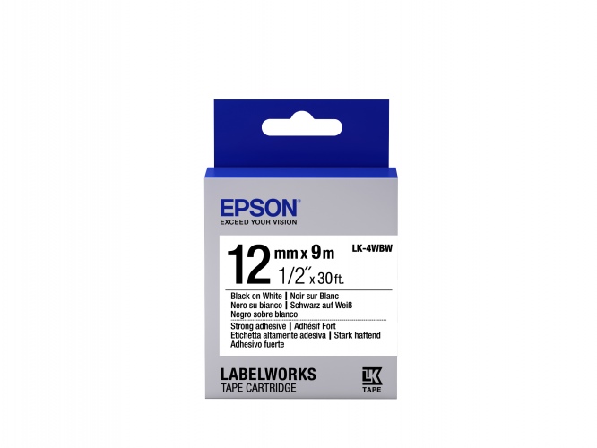 Epson Label Cartridge LK-4WBW Strong Adhesive Black on White 12mm (9m)
