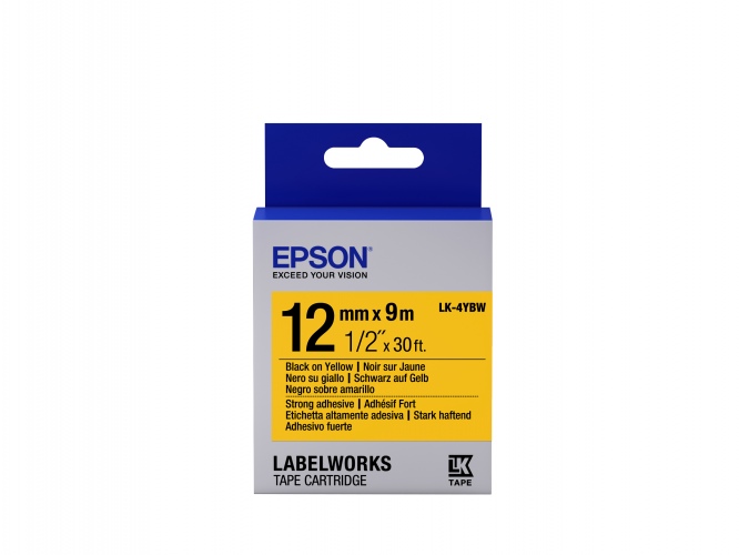 Epson Label Cartridge LK-4YBW Strong Adhesive Black on Yellow 12mm (9m)