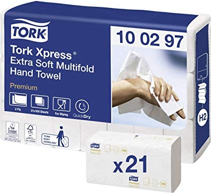 Lapelinis rankšluostinis popierius Tork Premium Extra Soft H2, 2 sl., 100 lap., 34x21.2cm, W,21vnt