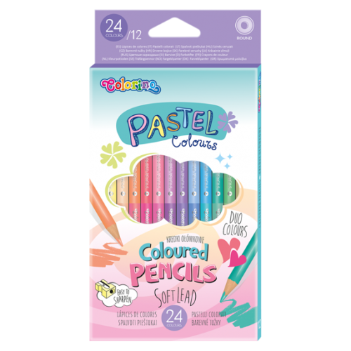 Spalvoti pieštukai dvipusiai  Colorino Pastel 12vnt / 24 pastelinių spalvų